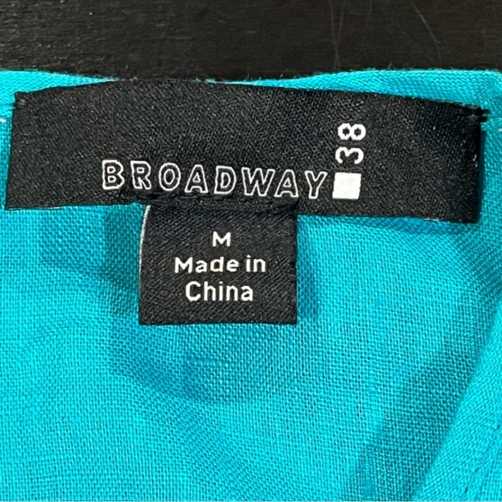 BROADWAY Linen Cropped Top Puffy Short Sleeve Turquoise Solid Color EU 38 Medium - Picture 4 of 6